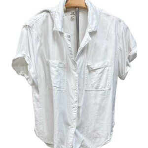 Thread Supply Crisp White Button Down Top Short Sleeve Casual Blouse Large